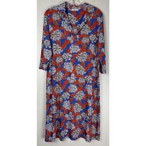 ROSSO35 Short Sleeve Split Neck Floral Shift Dress 42/S 0399